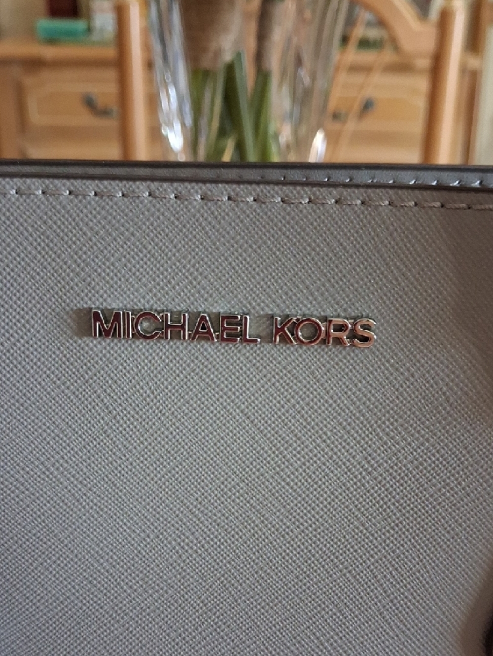 Michael Kors Gray Saffiano Leather Satchel with MK Charm - Picture 3 of 15